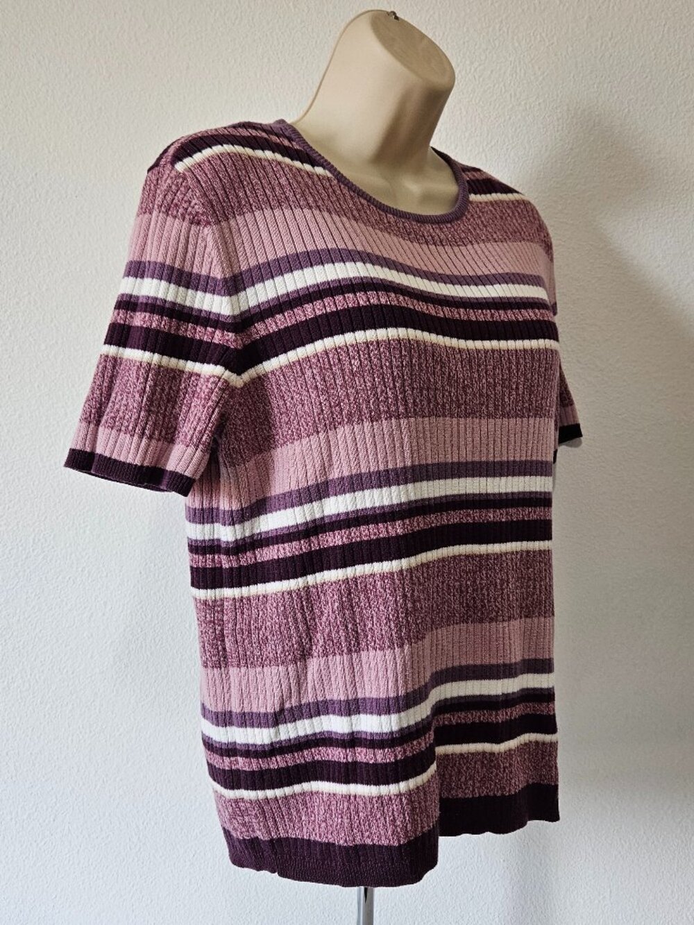 VINTAGE Laura Scott Striped Ribbed Knit Short Sleeve Sweater | Small to Medium - Picture 6 of 8